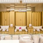 Elegant and contemporary spa interior featuring luxurious pedicure stations for relaxation.